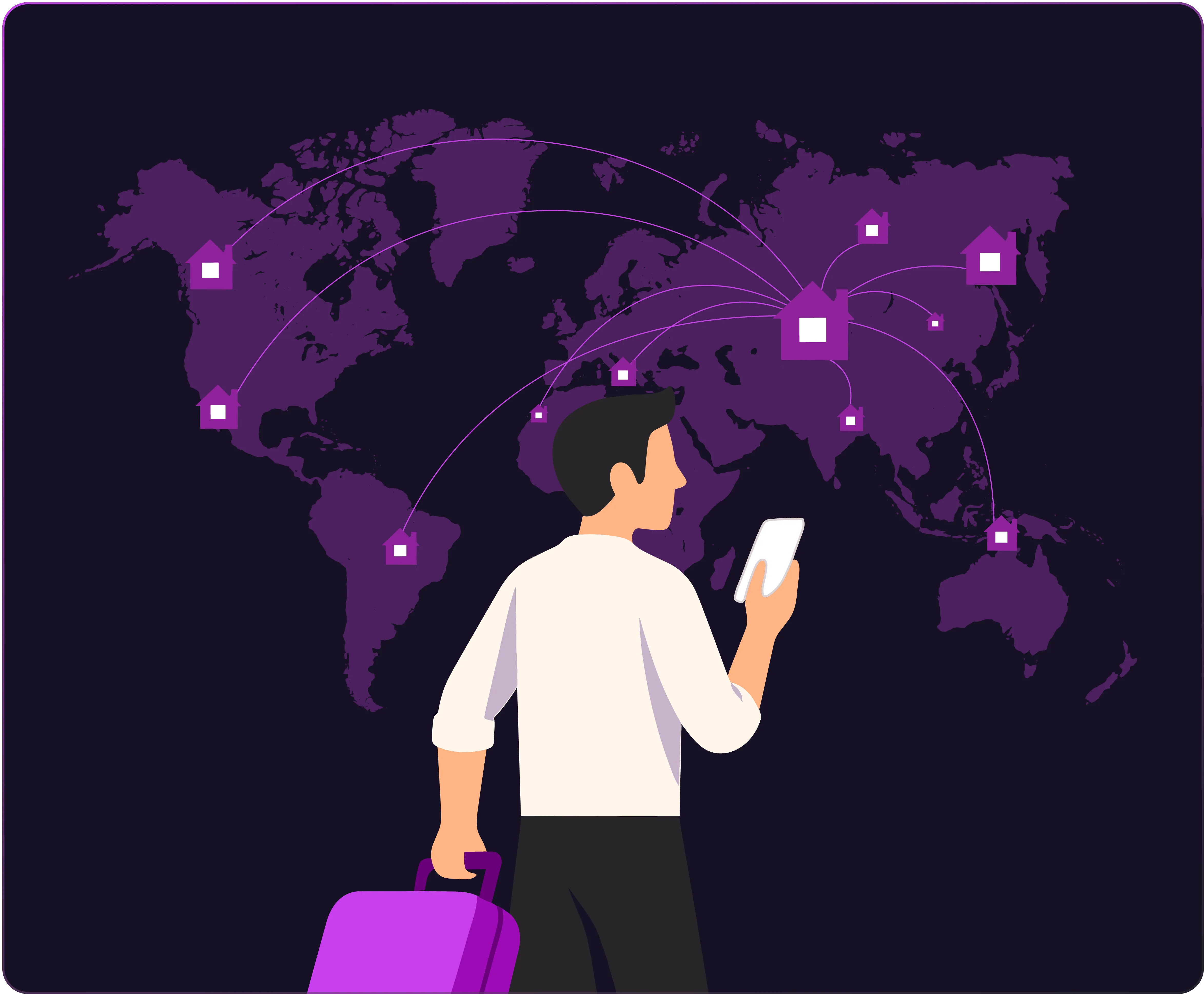 A person travelling and connecting with a travel VPN to anywhere in the world.